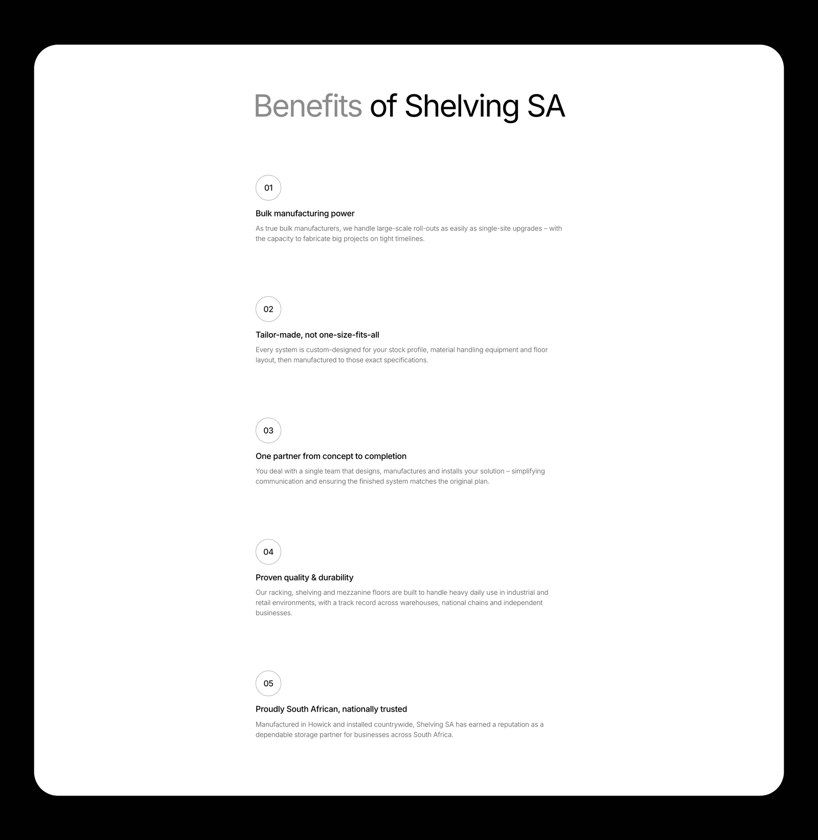 Shelving SA Website desktop screen 5